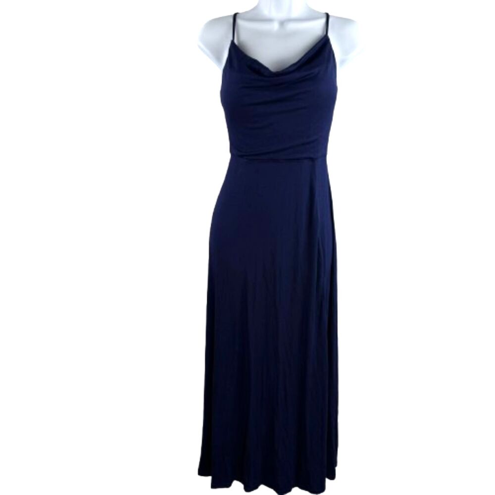 Halara NWT Ribbed Cowl Neck Lace Up Blue Midi Dress Size S - Picture 3 of 5